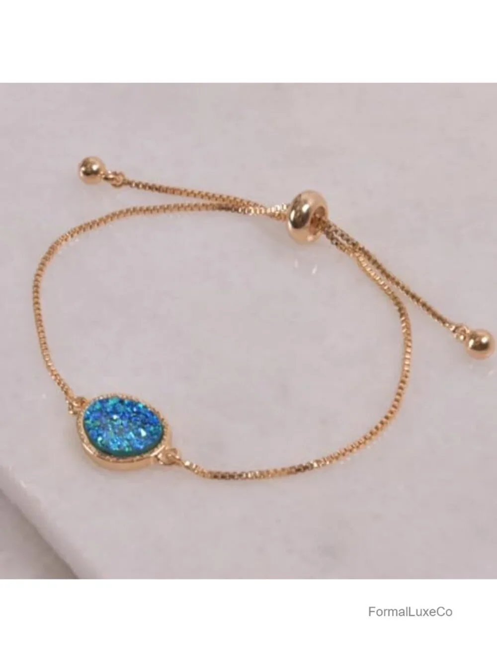 Boho Adjustable Slider Bracelet Simulated Druzy Crystal Gold Tone Plated